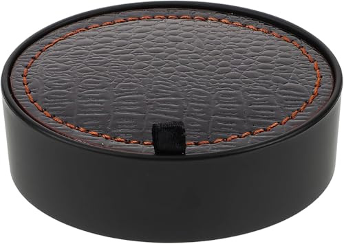 pistro Scatola organizer per gemelli – Custodia per gioielli in poliuretano nero con porta fermacravatta, espositore portatile per accessori da uomo, scatola vuota per viaggi, legno e pelle, senza