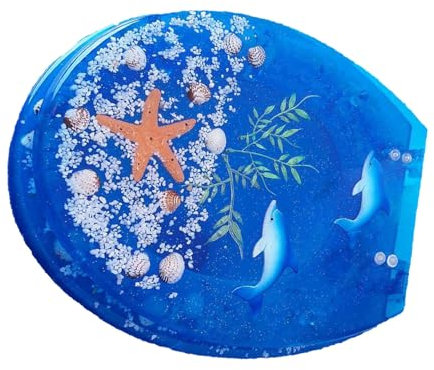 Blue Fish Seestern Harz WC-Sitz – Absenkautomatik, 3D-dekorative Effekte, Tragfähigkeit 150 kg – U/V/O Typ Toilette, Edelstahlscharniere – Ocean Serie