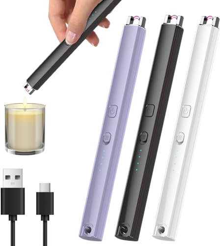 Accendino ad arco elettrico, 3 pezzi, ricaricabile, USB, accendino elettronico per candele con indicatore della batteria, tripla sicurezza per candele Yankee, barbecue, fornello, campeggio, interni ed