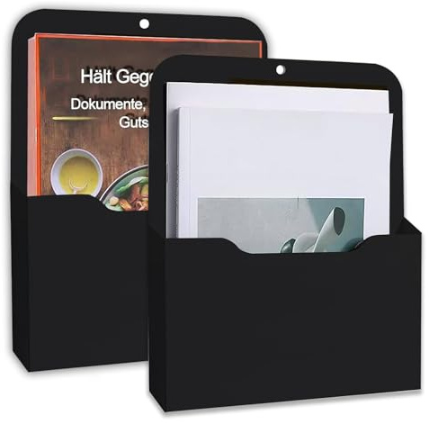 Magnetischer Aktenhalter, 2 Stück Magnetischer Stifthalter, A4 Papier Briefhalter, Kühlschrank Marker Halter, für Whiteboard, Kühlschrank, Schwarz