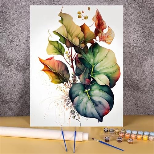 Peinture par Numéros pour Adultes Plante feuillue Sans Cadre Peinture Numero Adulte sur Toile Avec Trois Pinceaux et Accessoires de Peinture Acrylique pour Décoration et Cadeaux - 50x65cm