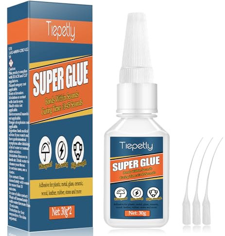 30g Superglue, Super Glue All Purpose for Accurate Repairs, Instant Strong Glue with Anti Clog Cap and Droppers, Superglue for Plastic, Metal, Glass, Wood, Ceramic and DIY (30g)
