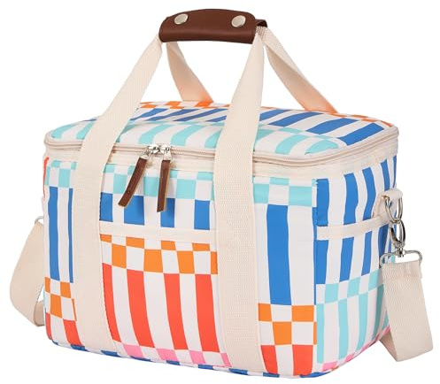 Nanxson 9 l/15 l/29 L stor isolerad lunchväska för kvinnor vuxen återanvändbar läckagesäker picknick lunchlåda frysbar kylväska (15 L, A-flerfärgad pläd)