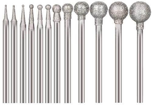 12Pieces/Set Ball Sphere Head Diamond Burr Engraving Bits Point Carving Polishing Burr Engraving Bits for DIY Woodworking Engraving Metal Carving Drilling Polishing of 12 Burr Sizes 0.5MM-8MM