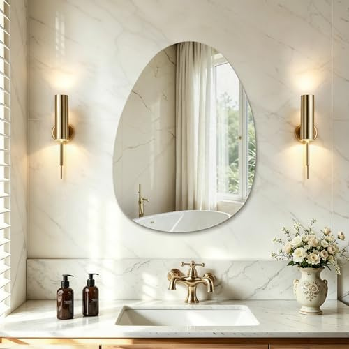S'AFIELINA Bathroom Mirror 60x45cm, Asymmetrical Irregular Wall Mirror | Frameless HD Shatterproof Mirror, Portrait & Landscape Mounting, Decorative Wall Mirror for Bathroom, Toilet & Bedroom