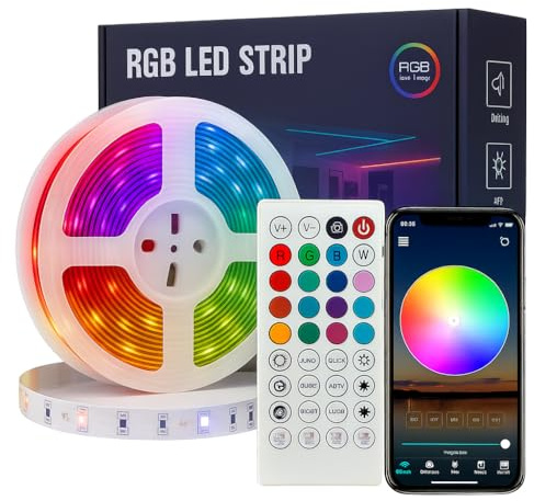 LED-Streifen, selbstklebend, Bluetooth RGB LED-Streifen mit Fernbedienung und App, LED-Beleuchtung, LEDs für Zimmer, Gaming-Party (30M)