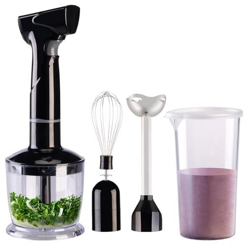 Rosenstein & Söhne Mixer: Edelstahl-Akku-Stabmixer-Set, abnehmbarer Mixstab, Schneebesen, 135 W (Stab-Mixer, Stabmixer Akkubetrieb, Besen)