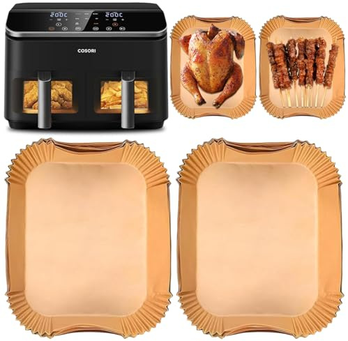 100 stycken luftfryer bakpapper för varmluftsfritös COSORI 8,5 l – Lämplig för Dual Zone Air Fryer XXL Baking Paper tillbehör, perfekt tillbehör till COSORI CAF-R901-AEU, COSORI varmluftsfritös