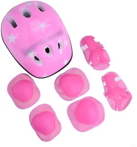 Schutzpaket Kinderhelm mit Knie-, Ellenbogen- und Handgelenkschonern, speziell für Kinder von 5 bis 16 Jahren während des aktiven Spielens (für Pink)