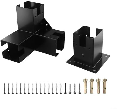 90 Degree Woodwork Pergola Kit,Wood Stand Kit With Steel Brackets 3-Way Right Angle Corner Bracket,Lumber With Screws Black Steel Pergola/Gazebo Kit(Base+3T)