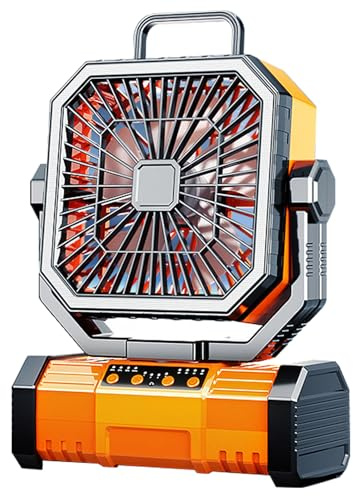 Ventilatore da Campeggio Ricaricabile,Con Gancio - Ventilatore da Tavolo Per Tenda All'Aperto Con Luce LED,Rotazione a 360°,4 Velocità Dell'Aria,Per Pesca,Picnic,30000/40000/50000mAh (Orange,50000mAh)
