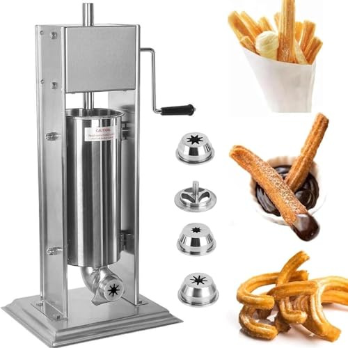 machine à churro espagnole verticale commerciale, machine de remplissage manuelle acier inoxydable, appareil à churros avec 4 embouts de formes différentes,3L