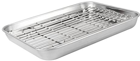 STOBAZA Plateau De Cuisson Rectangulaire 2 Pièces En Acier Inoxydable 9.25X7.00X1.00 Pouce Avec Grille Amovible Pour Cuisson Polyvalente Et Égouttage Facile À La Maison