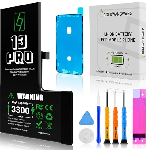 Batterie pour iPhone 13 Pro, 3400mAh Capacité, Kit de Réparation Complet | Kompatibel mit A2483/A2636/A2638/A2639/A2640 Lithium Polymer Reparaturkit mit Werkzeugen & Anleitung CE/RoHS/FCC zertifiziert