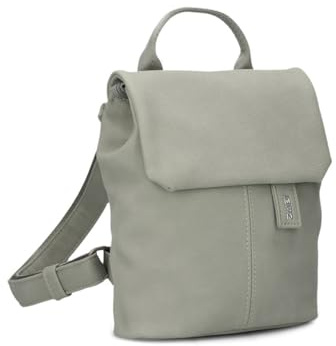 Zwei Kleiner Damenrucksack Mademoiselle.M MR45 Mini-Rucksack 2 Liter klassisch-eleganter Daypack mit Magnet-Verschlussklappe, Reißverschlussfach am Rücken & Schlüsselring (sage)