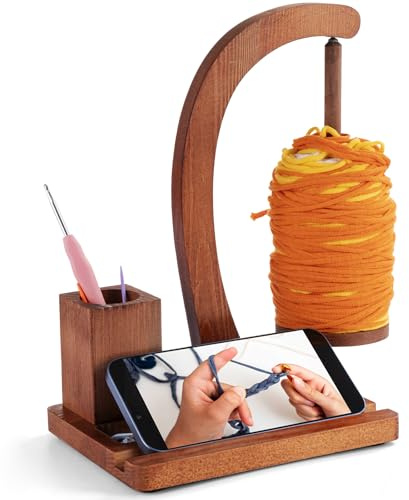 Ideal Swan Wollabwickler Magnetisch, Wollhalter Holz Wollknäuelhalter | Wollhaspel Rotierender mit Telefonständer, Garnhalter Wolle zum Häkeln und Strickzubehör Organizer Garnrollenhalter Geschenke