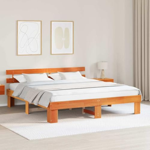 vidaXL Bettrahmen Wachsbraun 180 x 200 cm Massives Kiefernholz, Moderner rechteckiger Bettrahmen, stylisches Kiefernholz, langlebiges Design, Coole Schlafzimmer-Deko