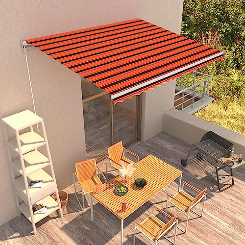 Tenda da Sole Retrattile Manuale 400x300cm, Alluminio e Tessuto Poliestere UV, per Esterno con Manovella, Arancione e Marrone, per Balcone Giardino Terrazza
