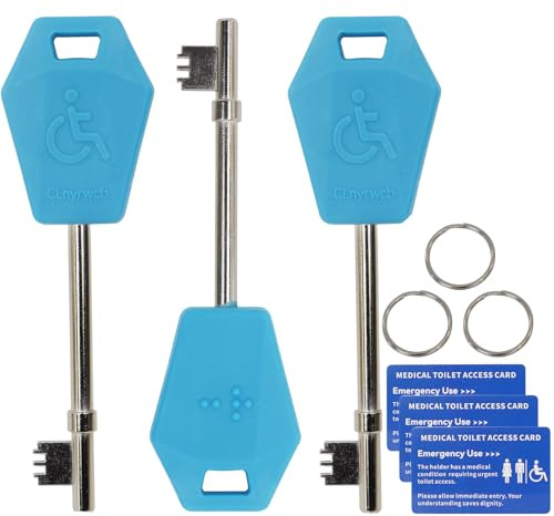 Disabled Toilet Key Universal 3 Pack - Works with Radar & NKS Locks, Easy Grip Braille Keys for UK Accessible Toilets(Blue)
