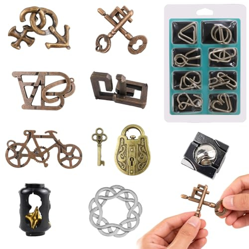 Tyafzzn 9 Stück Knobelspiele Metall Puzzle Set, Geduldspiele für Kinder, IQ Spiele Geduldspiel, Geschicklichkeitsspiele Puzzle, Metallknobellei, Geschenkidee für alle Altersgruppen (B)