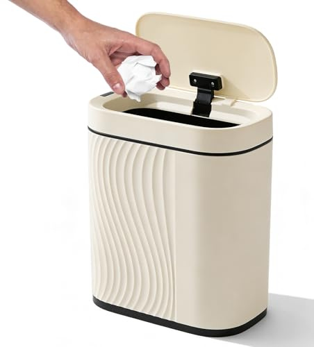 PORFOYO Sopkorg med sensor 8 l, automatisk med lock, lukttät för badrum, kök och kontor, tyst och vattentät, vit