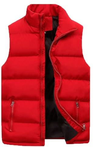 Genérico Chaleco Hombre Plumas Ultraligero Casual Capa Chaleco Cuello Cremallera Mosca Bolsillo Abrigo chaleco Guateado Abrigo Pluma Sin Mangas Hombre (Red-a, XXXXXL)