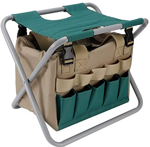 Akozon Sgabello da Giardino Pieghevole Portatile con Borsa per Attrezzi - Forniture da Campeggio, Giardinaggio, Hobby, Design Leggero