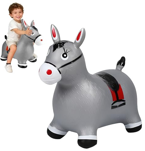 SilverChry Hüpftier, Hüpfpferd, Hüpfspielzeug Kinder Innenbereich/Außenbereich, Geschenk für Kids, Geburtstagsgeschenke, Festliche Geschenke (Silbergraues Pferd)