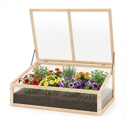 COSTWAY Växthus, miniväxthus, drivhus, drivbänk, upphöjd bäddsövertäckning, drivbänk för trädgård, terrass och balkong, 94 x 63 x 40 cm (natur)