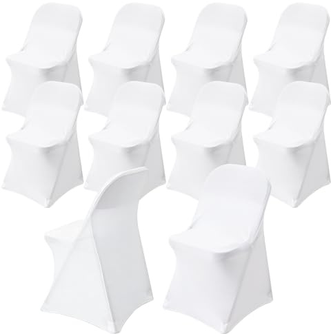 Stuhlhussen Weiß, 10 Stück Universell Stuhlhussen, Waschbarer Hussen für Stühle, Universeller Stretch Stuhlbezug ohne Armlehne aus Elastischem Spandex, Stuhlüberzüge für Hochzeit Feiern Bankett Party