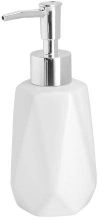 Seifenspender Keramik Weiß 250 ml, Spülmittelspender Küche mit Edelstahlpumpe - Soap Dispenser Nachfüllbar, Seifenspender Bad Küche Waschbecken Gäste WC