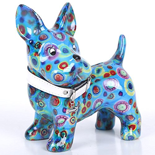 Pomme Pidou Spardose aus Keramik – Boomer der Hund blau Kreise