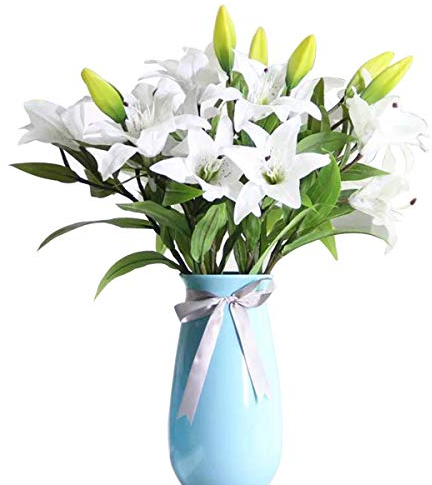 GKONGU Künstliche Blumen Weiße Lilie, 4 Stück Realistisch Blumensträuße Natürliche Lilie mit 3 Blütenknospen Ideal für Hochzeit Sträuße Vase Dekoration -Weiß