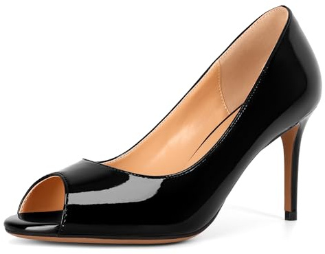 Elashe Escarpins Femme Talon Haut - 8CM Escarpins Peep Toe - Escarpins Femms Bout Ouvert Talon de Soirée Mariage Noir EU36
