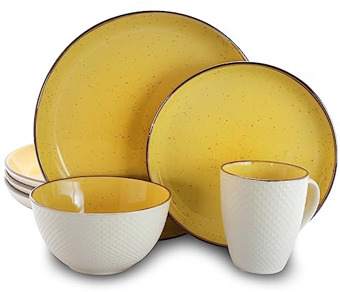 Elama's Luxuriously Mellow Yellow 16 Piece Dinnerware Set with Complete Setting for 4