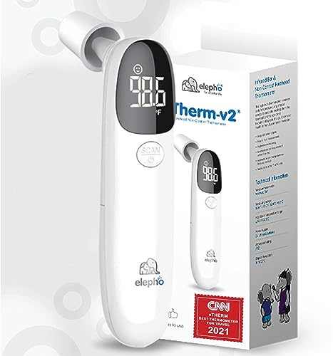 Elepho eTherm Ear & Forehead Non-Contact Thermometer Infrared & Digital Thermometers for Adults, Kids, Babies & Infants Instantly Accurately Reads Temperature Slim Design, Easy to Read Large Display.