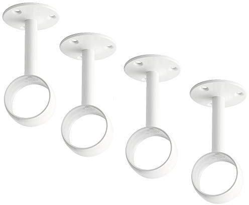 Alise Curtain Rod Holder 32mm Dia,Closet Rod Holders Curtain Rod Ceiling Mount,Ceiling Mounted Curtain Rod Flange Brackets,Ceiling Curtain Rod Brackets for Bathroom,Stainless Steel White Finish,4 Pcs