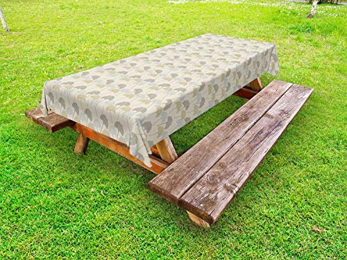 ABAKUHAUS Gingko Outdoor-Tischdecke, Soft-Baum-Blätter Retro-Stil, dekorative waschbare Picknick-Tischdecke, 145 x 210 cm, Weises Grün Eggshell
