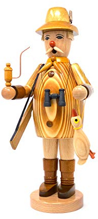 Drechslerei Friedbert Uhlig, Räuchermännchen Nr. 021, Förster mit Ente, gebrannt, 35 cm hoch, aus regionalem Holz gedrechselt, echte Handarbeit aus dem Erzgebirge, Weihnachten, Holzkunst, Echtholz