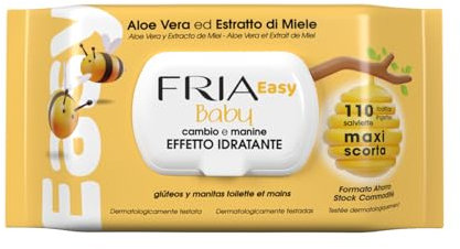 Fria Easy Baby Salviette Cambio Pannolino, con Aloe Vera ed Estratto di Miele ad Effetto Idratante, Dermatologicamente Testate, Confezione da 110 Salviette