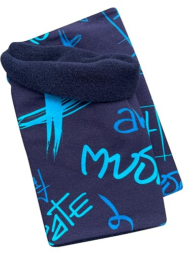 Wollhuhn Mädchen/Damen/Jungen Warmer Schlupfschal/Halstuch Innen Fleece Gefüttert Viele Motive Winter Übergangszeiten (Cool Music Blautöne)