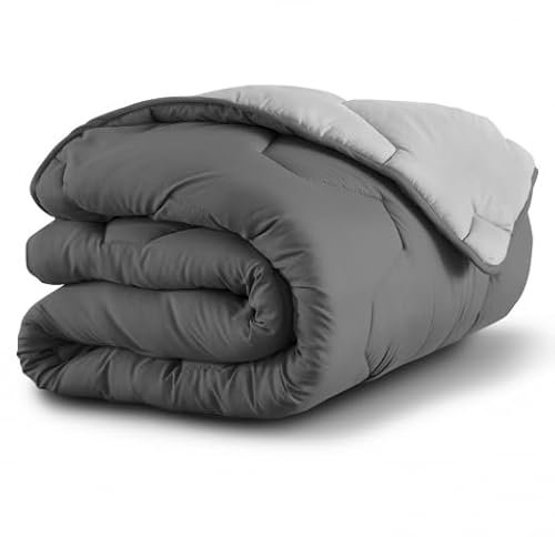 IDMarket - Couette 140x200 CM Abby Bicolore Gris Clair et Gris 300 GR