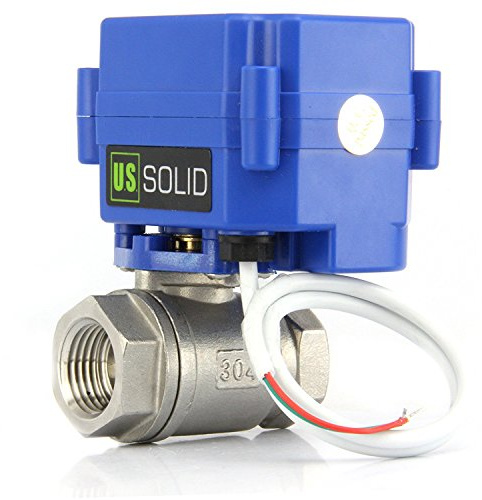 U.S. Solid Motorisierter Kugelhahn 1/4 Zoll, Edelstahl-Kugelhahn mit Vollanschluss, 9-24 V AC/DC und 2-Draht-Auto-Rücklauf-Setup, stromlos offen