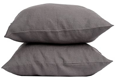 My Linen Home | Set di 2 Federe in Lino Lavato (100% StoneWashed) | Federe Cuscini 40x60 cm I Ipoallergenico e Traspirabilità I Adatto a Tutte le Stagioni | Copricuscini Grigio scuro