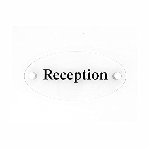 CARTELLO IN PLEXIGLASS SEGNALETICO OVALE - scritta Reception - Con Distanziali in acciaio inox e Stampa U.V. (15X6 CM)