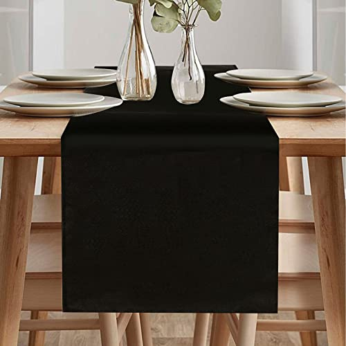 Tischläufer Frühling Modern, abwaschbar, leinenoptik, wasserabweisend, für Esszimmer Party Urlaub Dekoration (Schwarz, 40 x 240 cm)