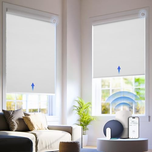Hapadif Motorized Automatic Blinds-23 Inch Width Cordless Roller Shades with Remote for Bedroom Living Room Home Office, White