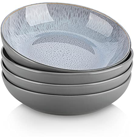 vancasso KARST Cuencos de Pasta Set de 4, 22 x 5 cm Plato Hondo Sopa de Gres, 40 oz Platos para Ensalada, Juego de Ensaladera Grande, Tazón de Frutas, Apto para Lavavajillas, Microondas