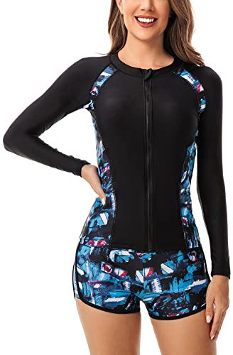 2-delade badkläder dam långärmad rashguard tvådelad dammode rund hals surfing simning sport strandkläder, A03, XL