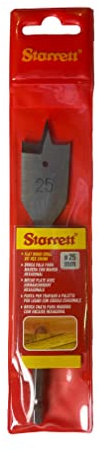 Starrett Flat Wood Drill Bit - 25X152MM KFWD25A High Speed Steel HSS 1/4 Inch Hex Shank Spade Drill Bit - Woodworking Hole Cutter Tool